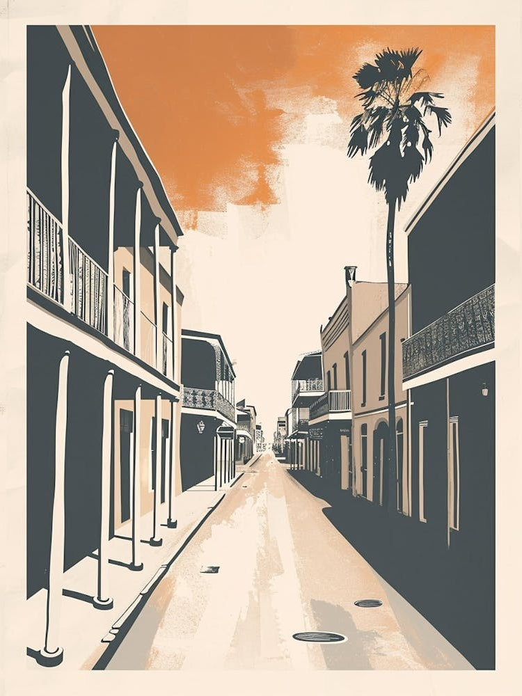 Frenchmen Street Retro Lithograph 1