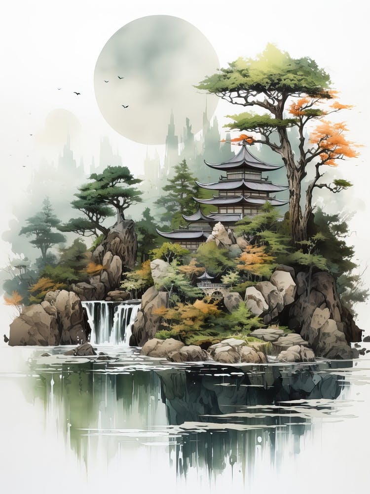 The Ogasawara Islands In Tokyo, Japanese Brush Painting, Ukiyo E, Minimal 4