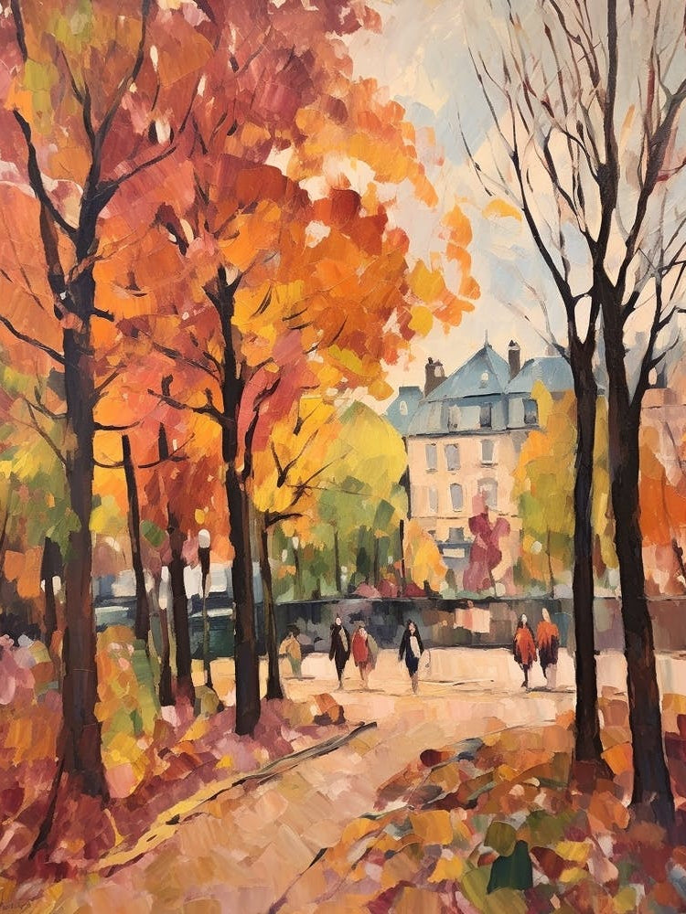 Autumn City Park Painting Parc De Belleville Paris France 1