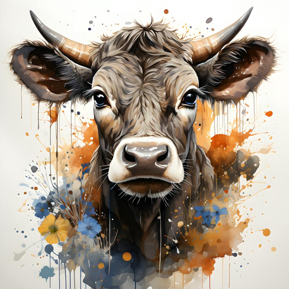 Pastoral Peace Watercolor Cow Scene