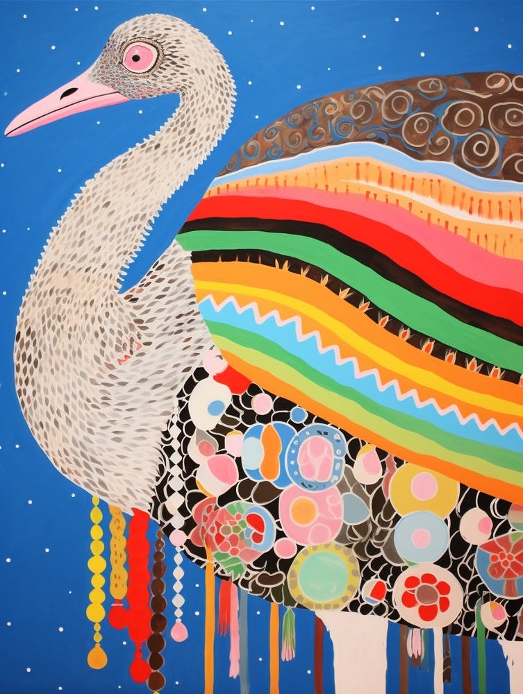 Maximalist Animal Painting Ostrich