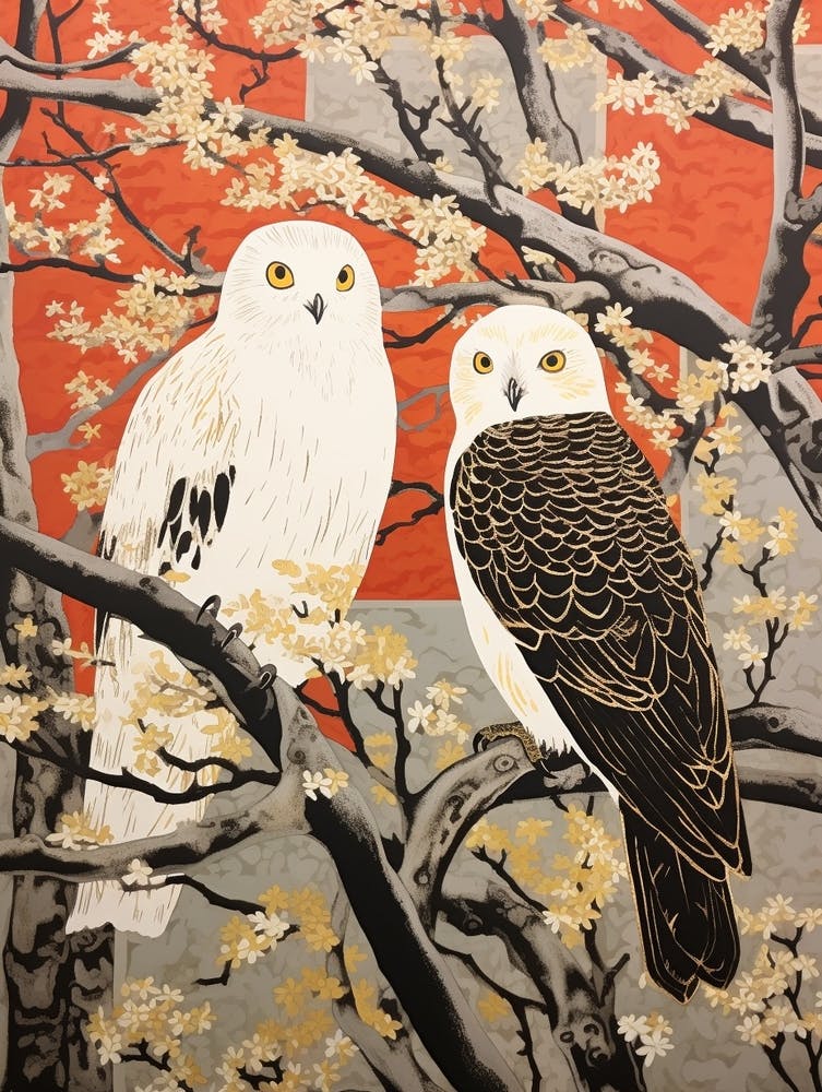 Jugendstil-Vögel Plakat Schneeeule 3