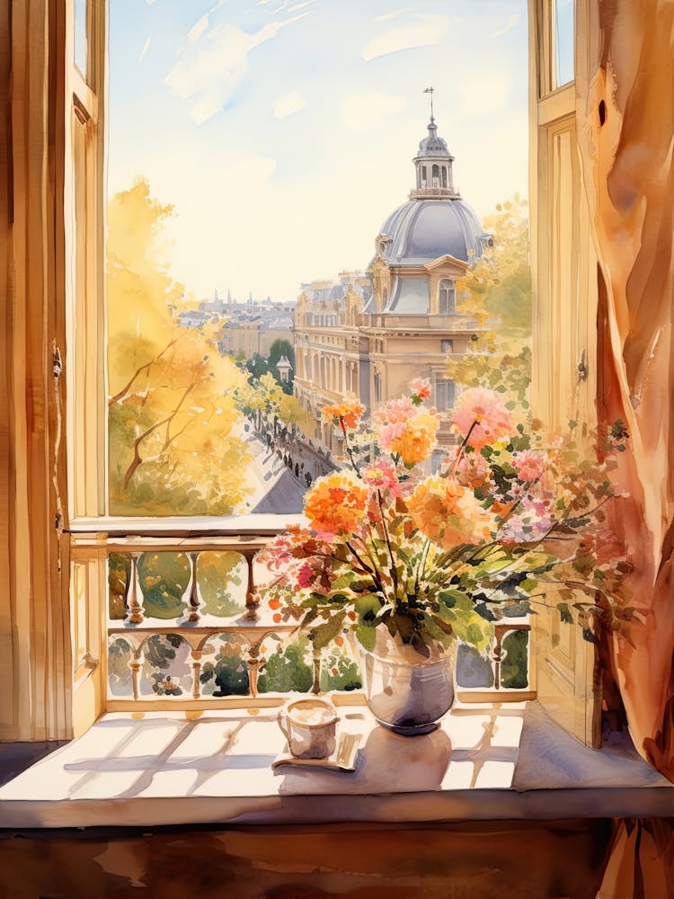 Fensterblick auf Wien Österreich im Herbst, Aquarell 3