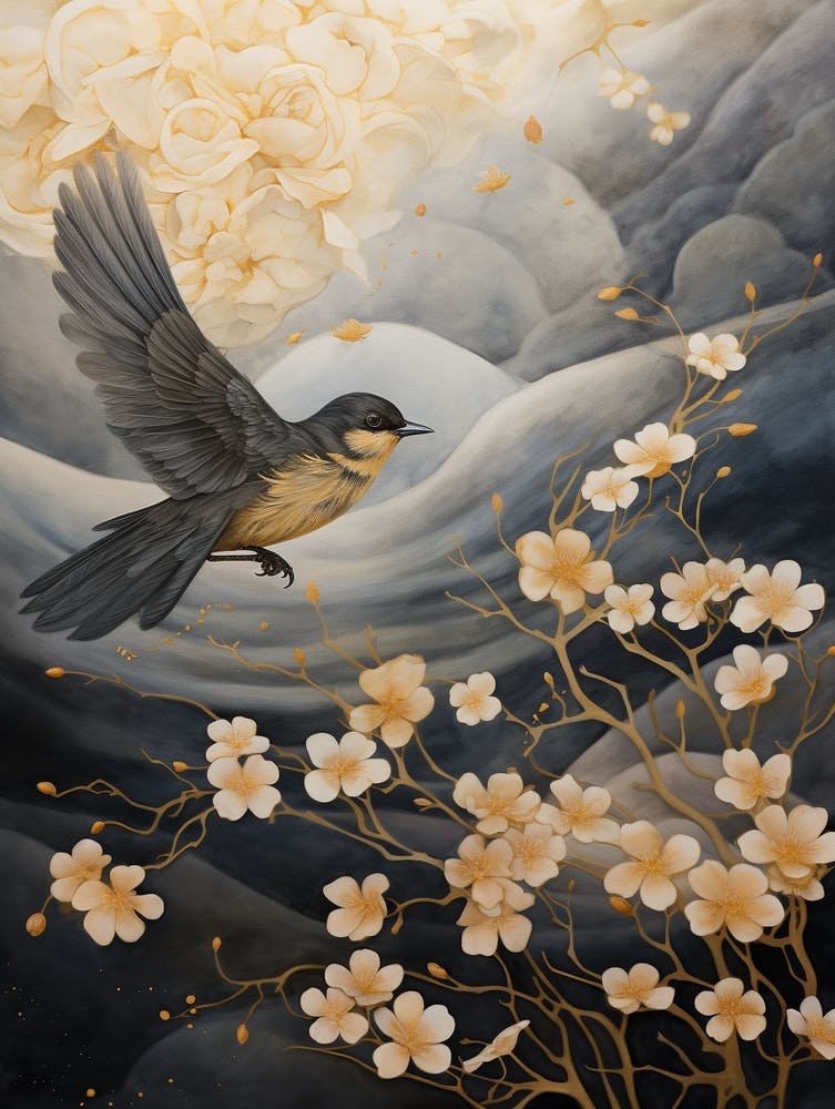 House Sparrow 2 Gold Detail Painting