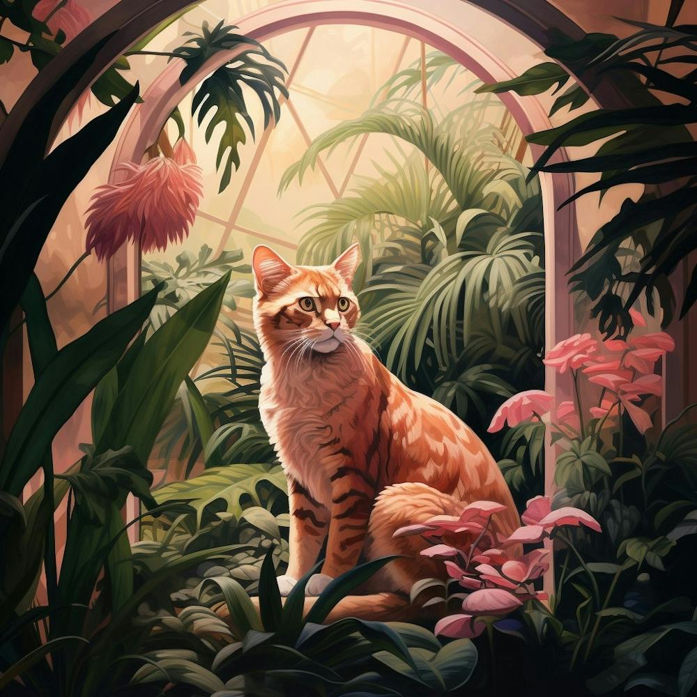 Chat de la Jungle 1 - Portrait d'Animal de la Jungle Rose