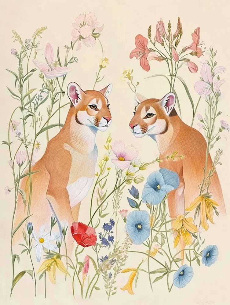 Folkloristische florale Tierzeichnung Puma