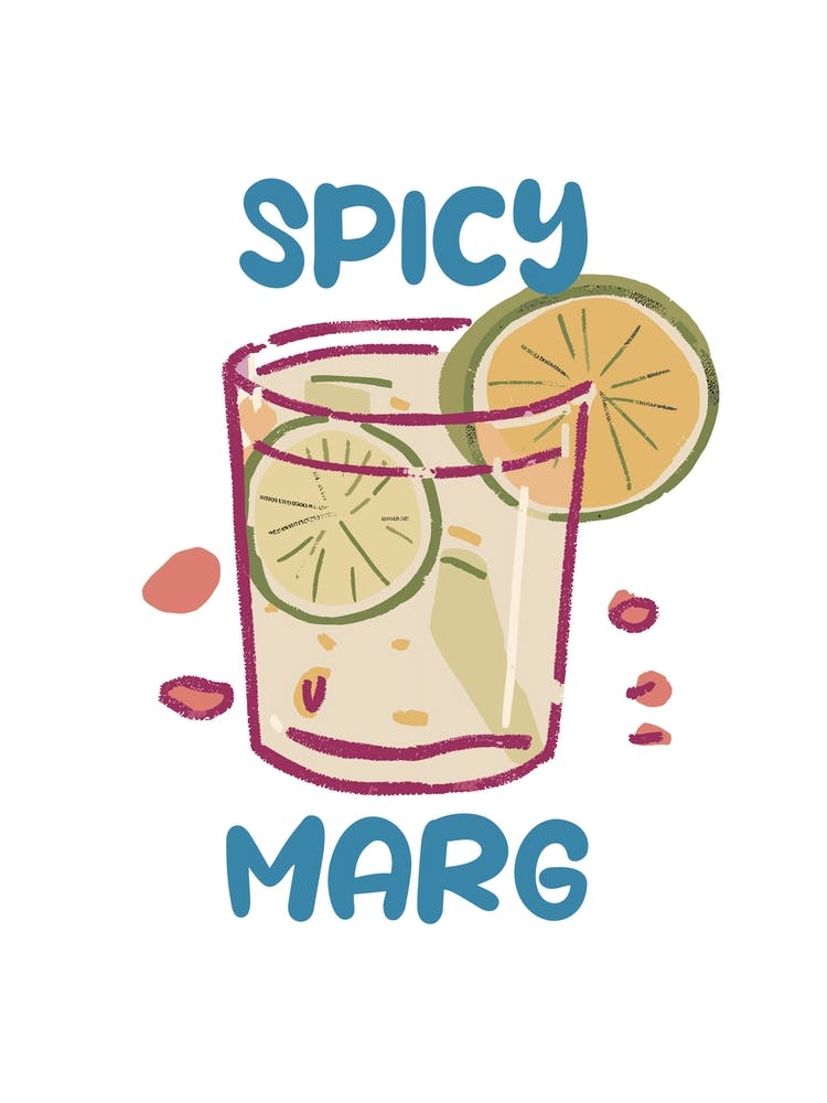 Spicy Marg Margarita White Cocktail Wall Art Drinks Print Pink And Green Colourful Fun Bar