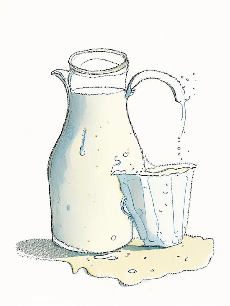 Acidified Buttermilk Dairy Food Pencil Illustration