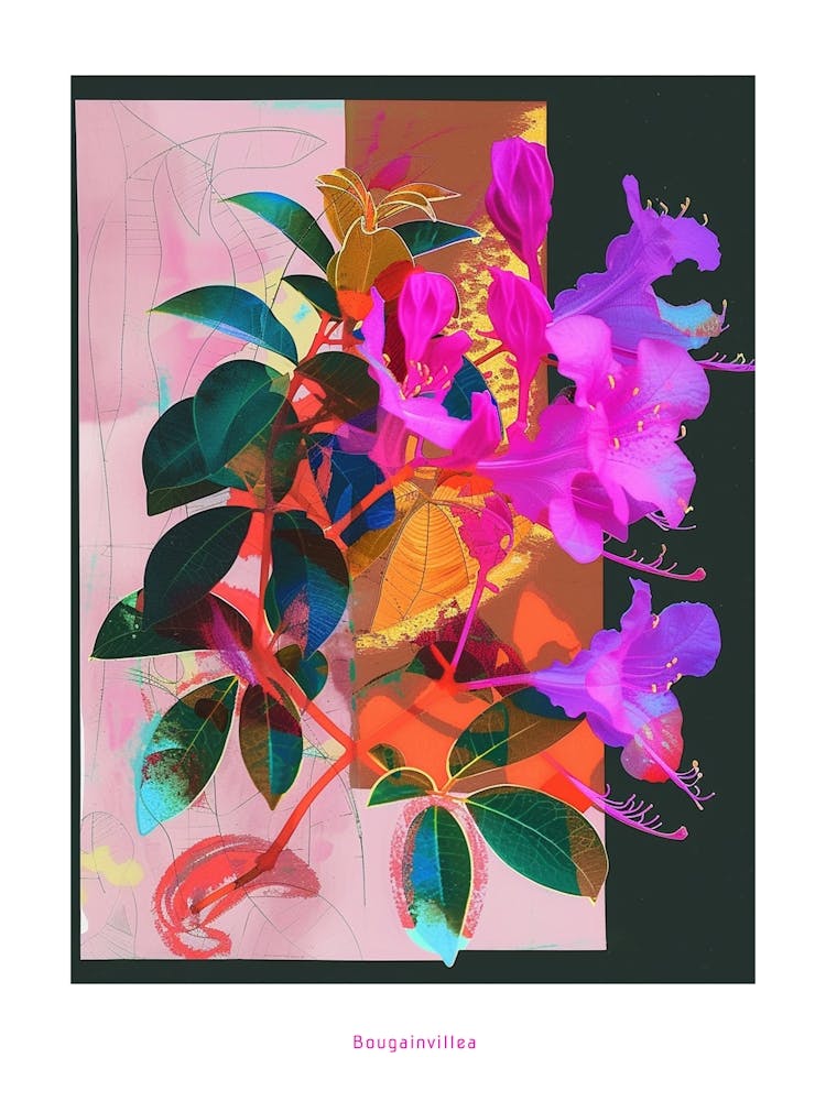 Bougainvillea 4 Neon Flower Collage Poster