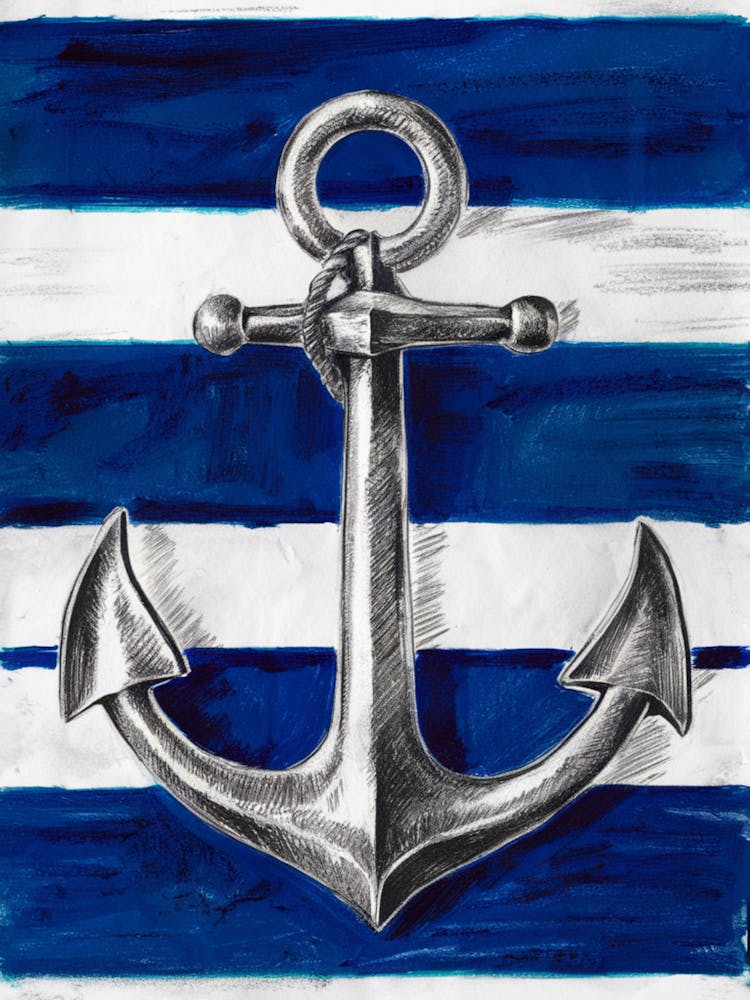 Anchor On A Blue And White Striped Background