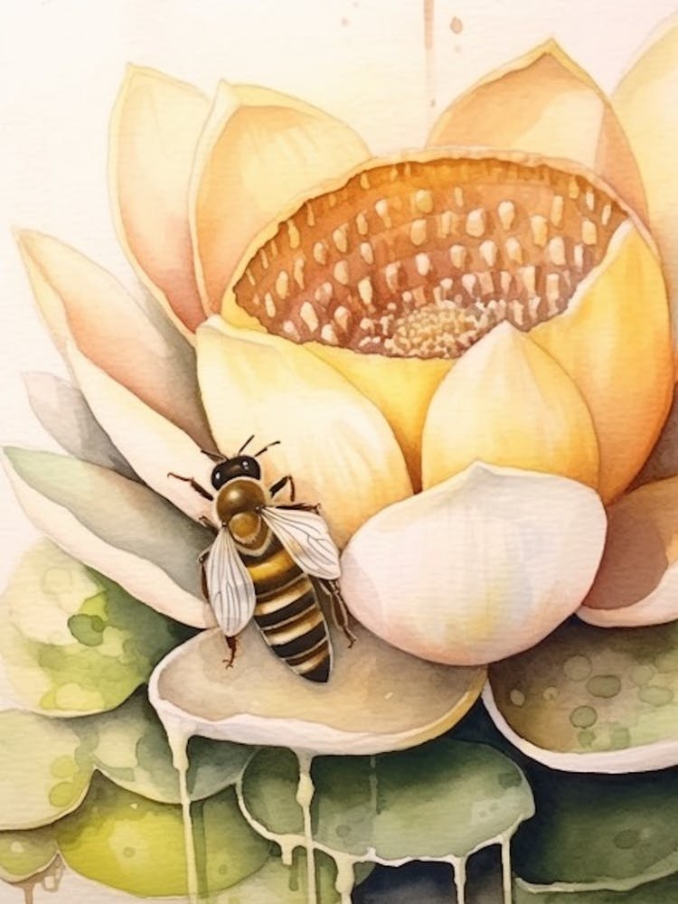 Bienenstock Mit Lotus Aquarell-Illustration 2