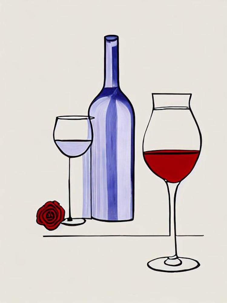 English Rose Picasso Line Drawing Cocktail Poster