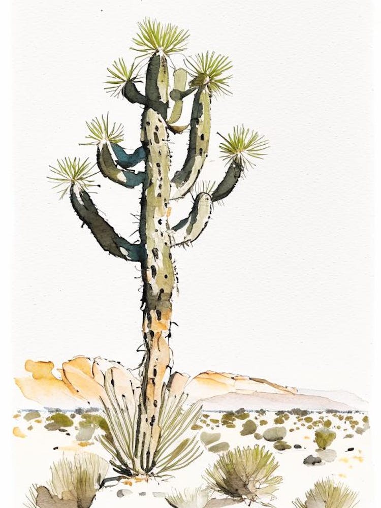 Joshua Tree By Desert Spring Minimilist Watercolour  (2)