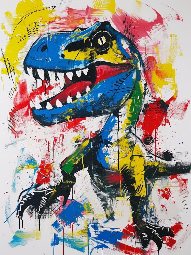 Abstract Paint Splash Primary Colour Dinosaur 3
