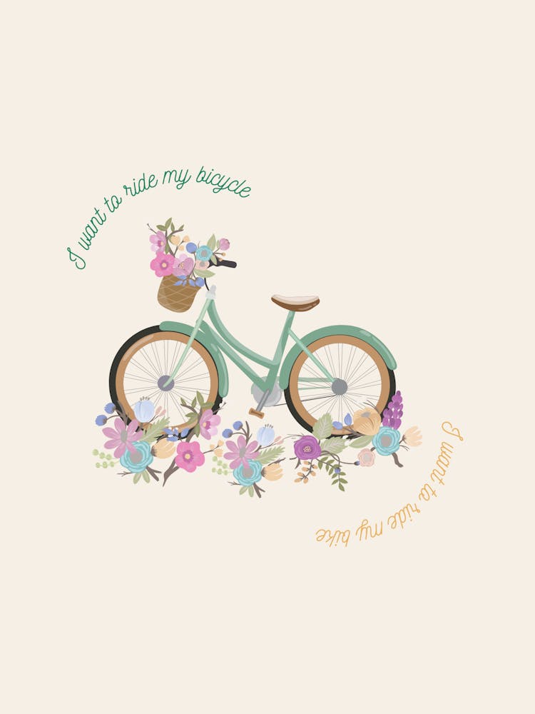 Floral Bicycle Illustration Poster – Vintage Bike Wall Art for Cottagecore Home Decor
