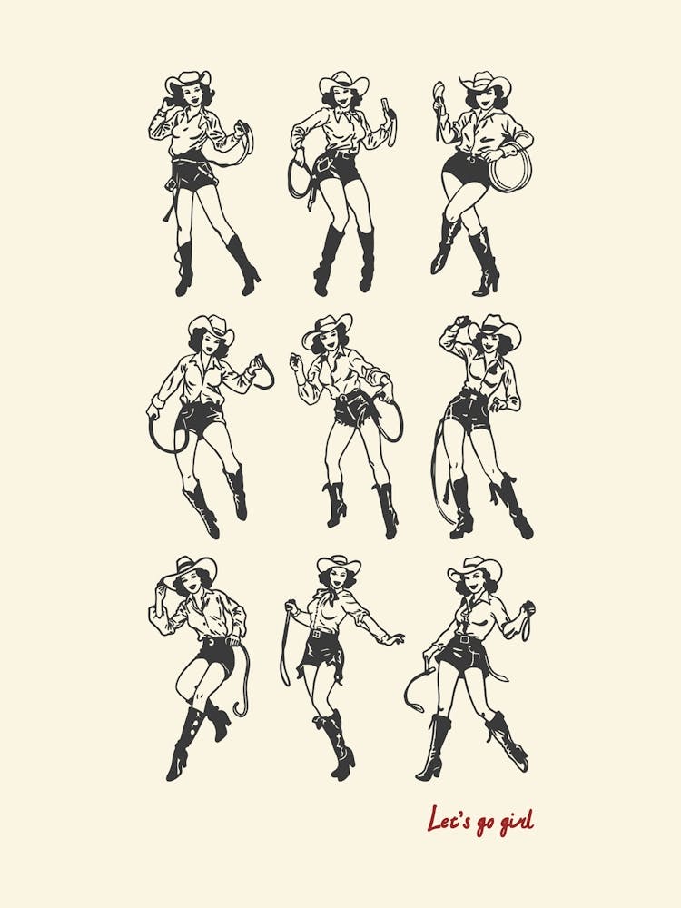 Wild West Cowgirl Dancing Poster, Horseback Riding Wall Art, Western Rodeo Decor, Country Music Print