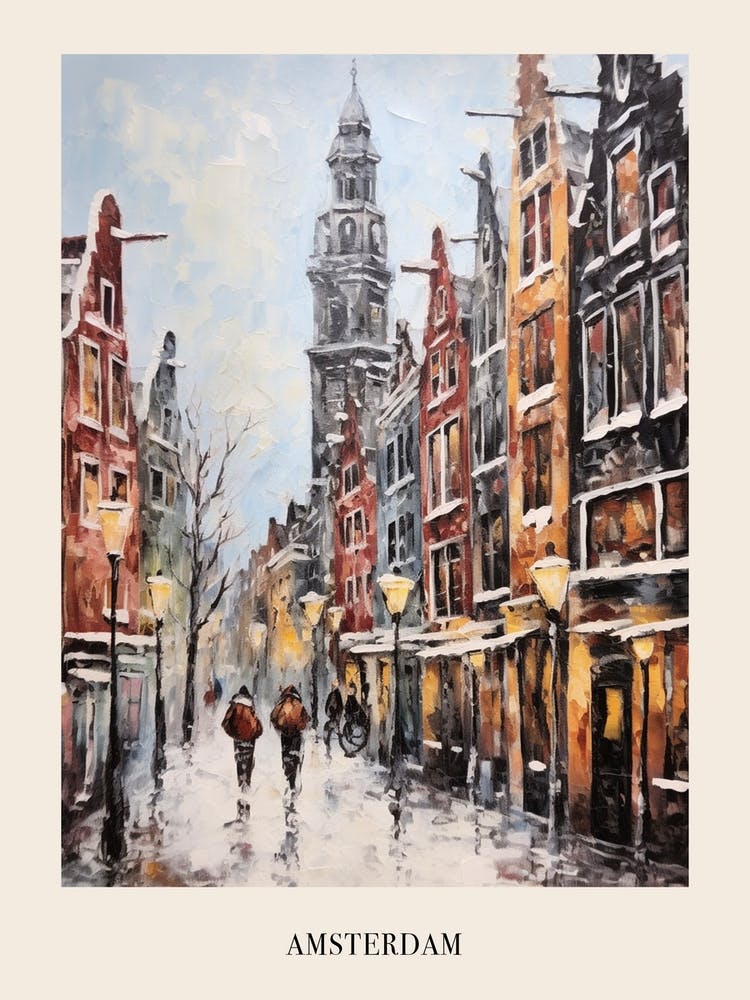 Vintage Winter Painting Poster Amsterdam Netherlands 2