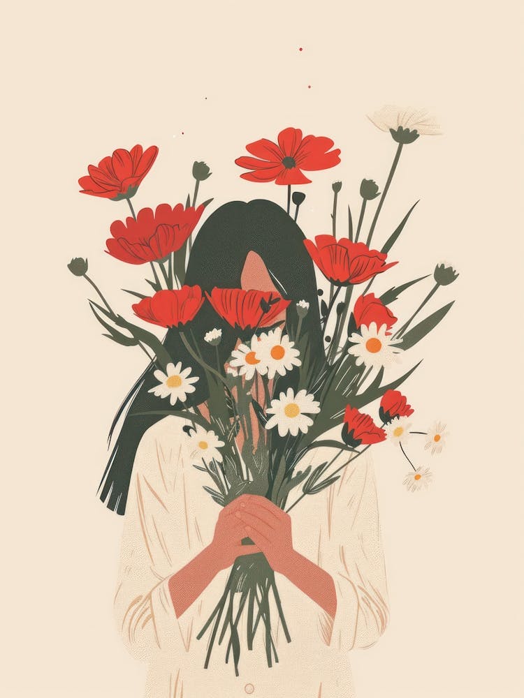 Spring Girl With Red Flowers 3