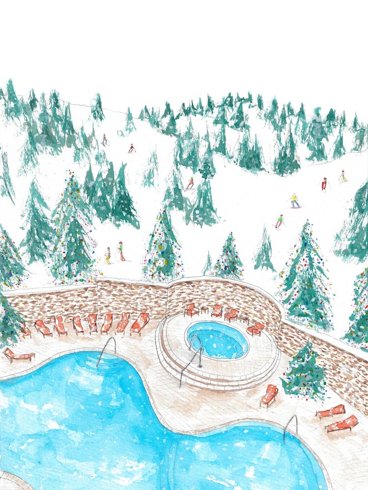 Christmas Ski Resort Blue & Green