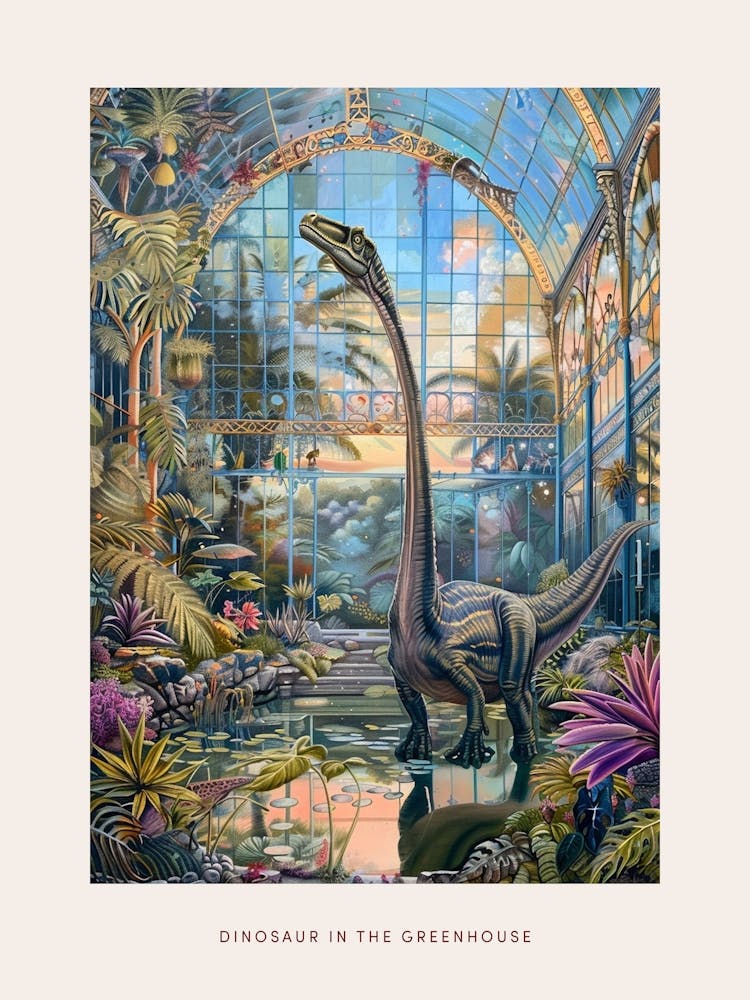 Dinosaure Dans La Serre en Verre 1 Affiche