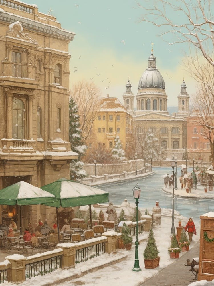 Vintage Winter Illustration Budapest Hungary 5