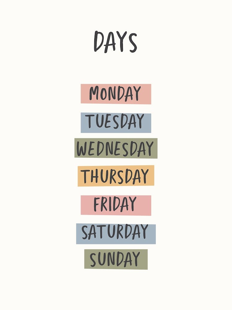 Days Of The Week For Kids
