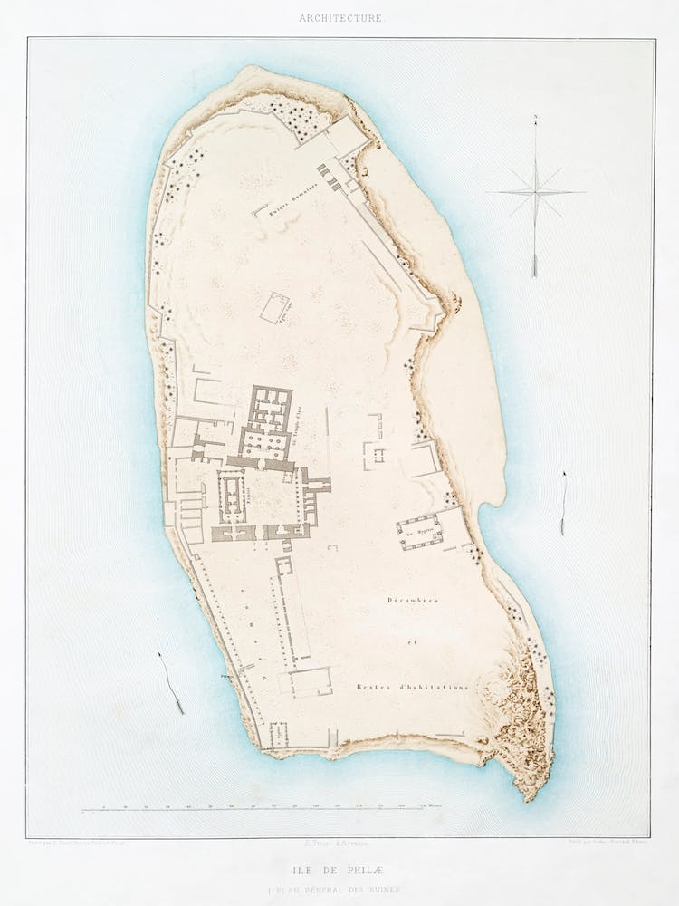 Philae Island (General Plan Of The Ruins), From Histoire De L Art Égyptien (1878)