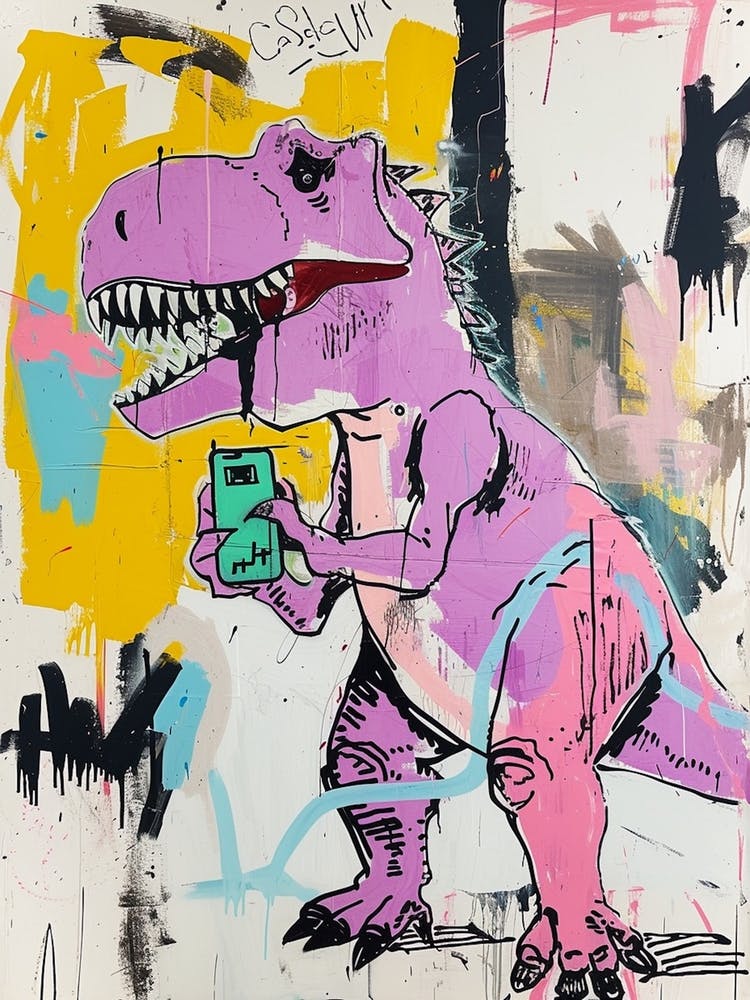 Dinosaur On The Phone Purple Graffiti Style 1