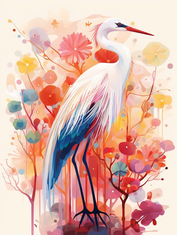 Bird Painting Collage Egret 2
