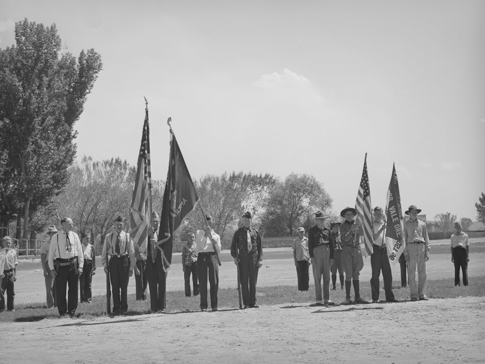Members Of The American Legion And Boy Scouts Stand At Attention While Chief Justice Stone Delivered The Oath
