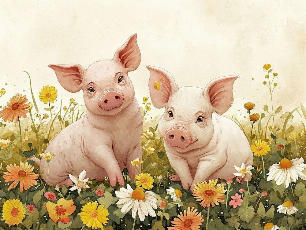 Floral Animal Illustration Pig 1
