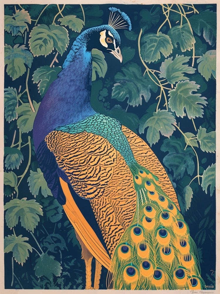 Blue Mustard Peacock & The Leaves 1