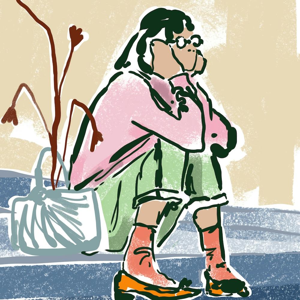 Frau auf Treppe sitzend quadratisch