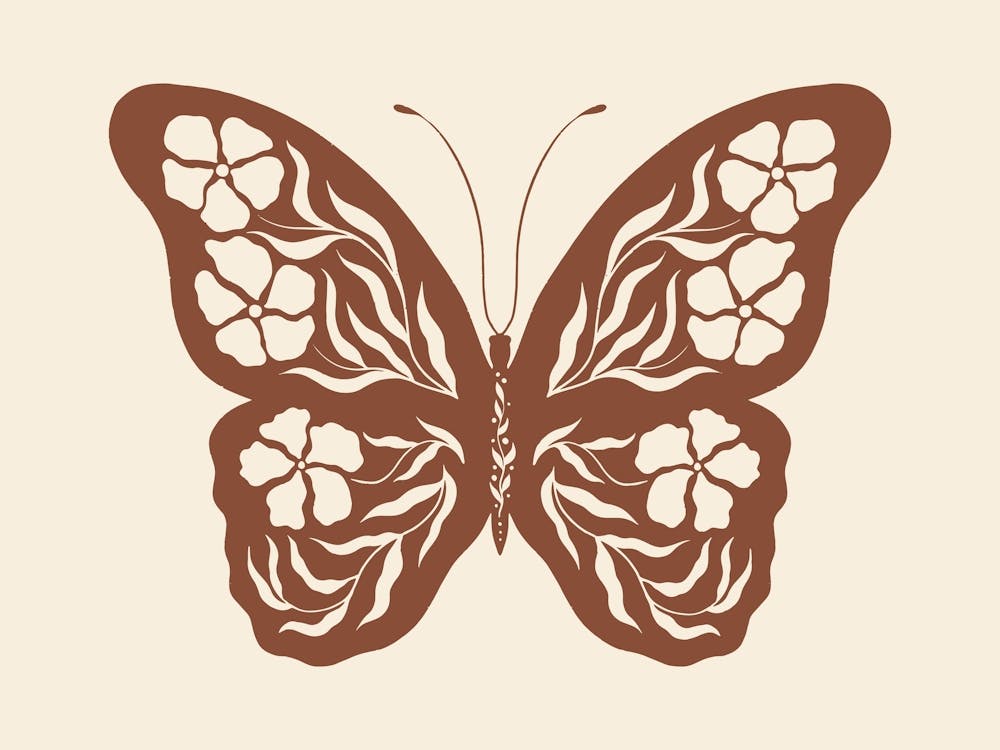 Folk Art Butterfly 01 - Red Brown