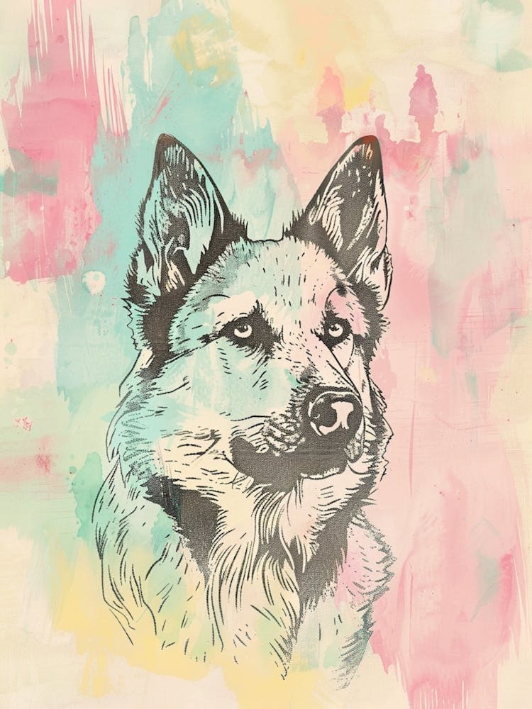 Pastel Icelandic Sheepdog Line Illustration 1