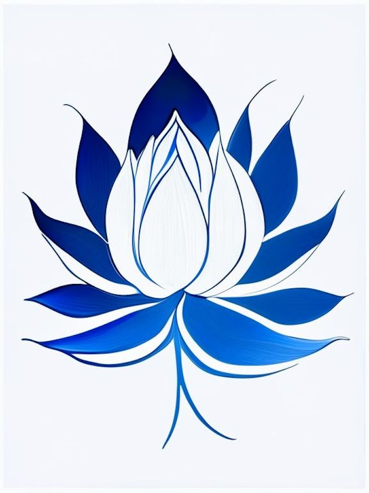 Lotus Symbol Blue And White Line Drawing