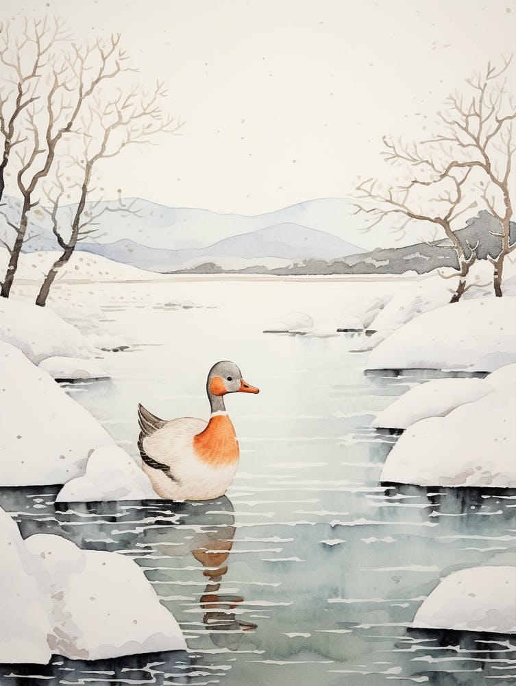 Winter Bird Painting Duck 1