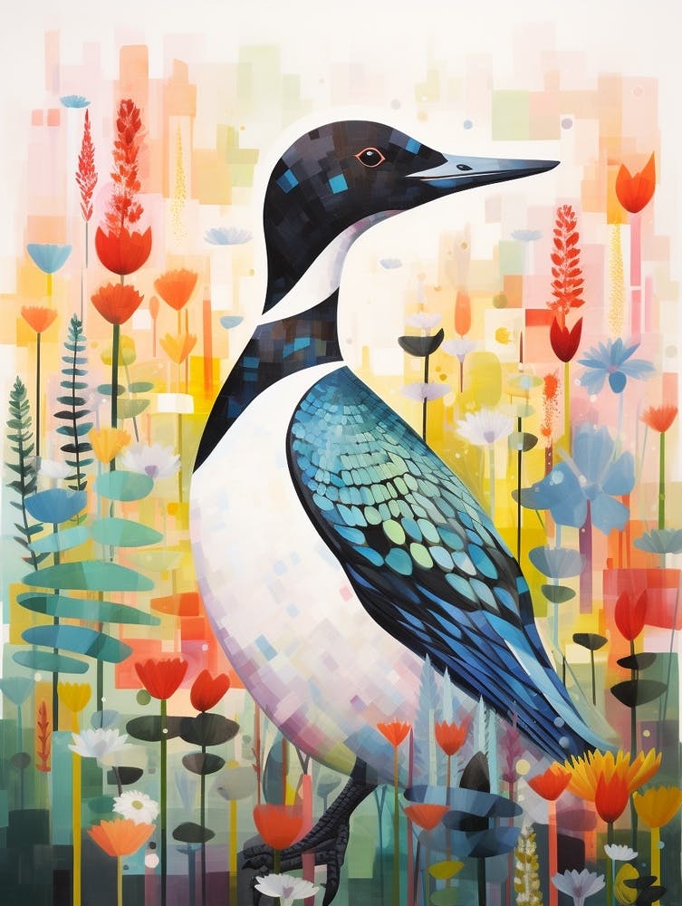Bird Painting Collage Common Loon 2