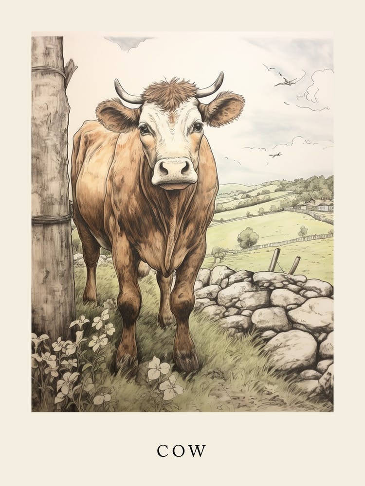 Beatrix Potter Inspired  Animal Watercolour Cow 3