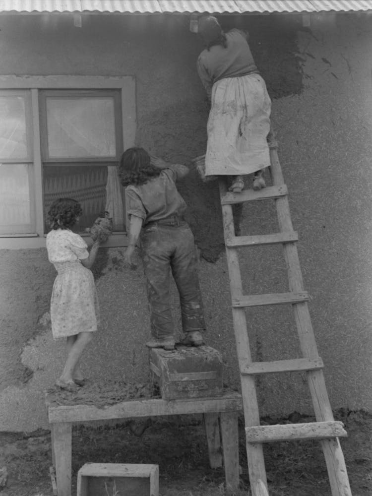 Untitled Photo, Possibly Related To General View Of Plastering Adobe House, Chamisal, New Mexico By Russell Lee