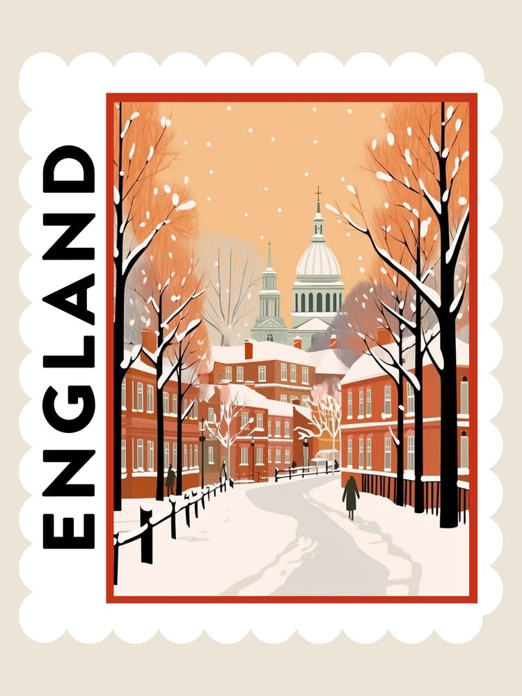 Retro Winter Stamp Poster Nottingham United Kingdom
