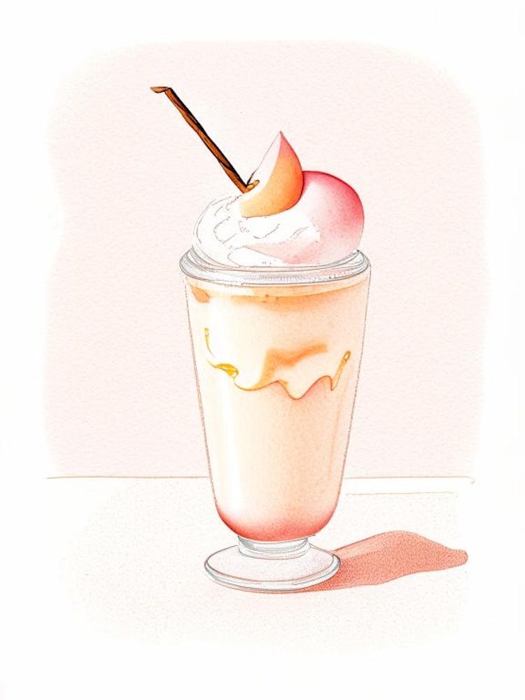 Peach Milkshake Dairy Food Pencil Illustration 5