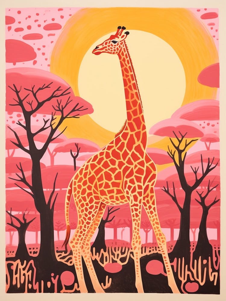 Giraffe In The Trees Cute Pink Patterns 5