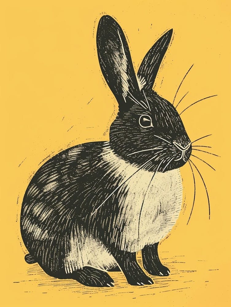 Chinchilla Blockprint Rabbit Illustration 1