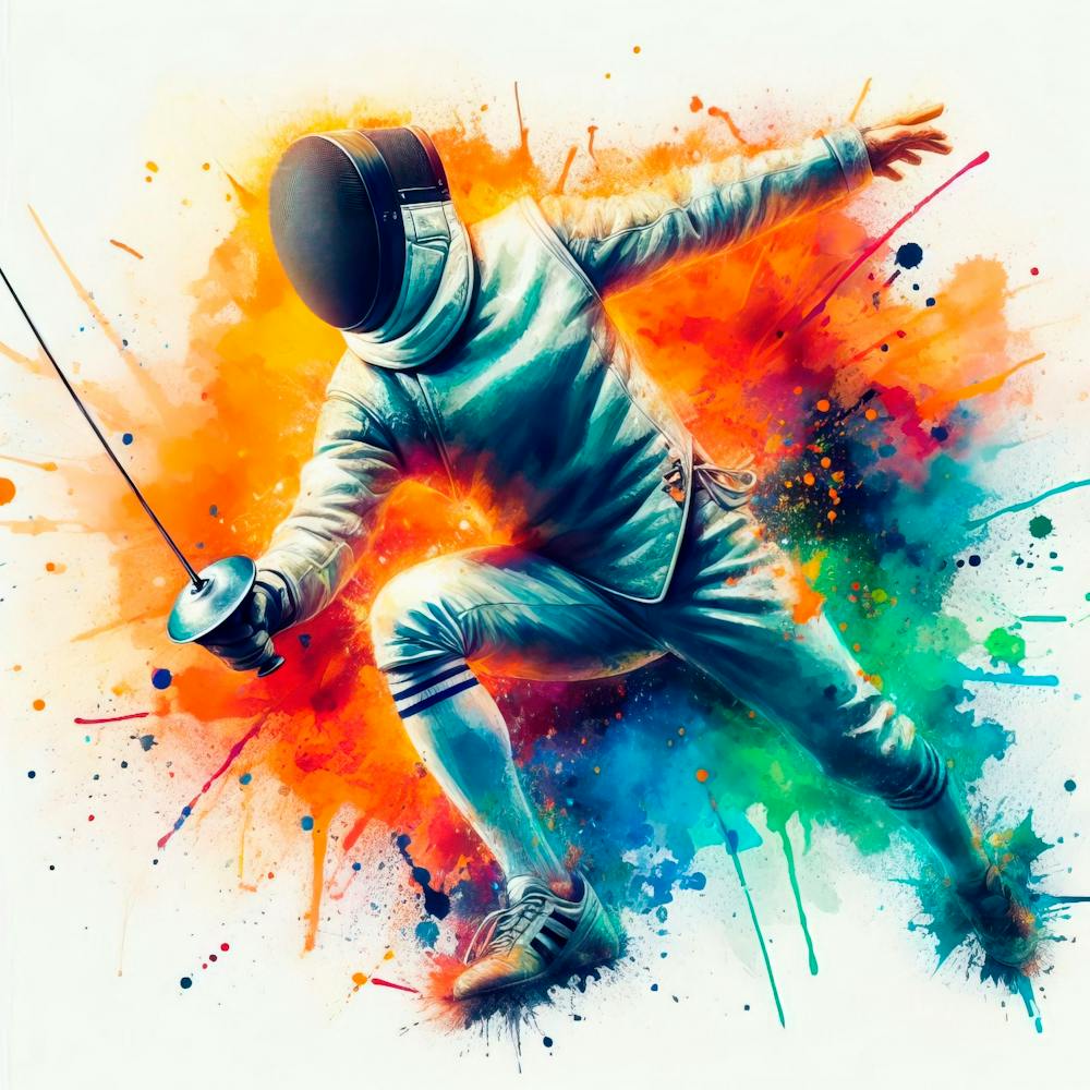 Watercolor Splash With Vibrant Colors Of An Olympic Fencing Fight 2
