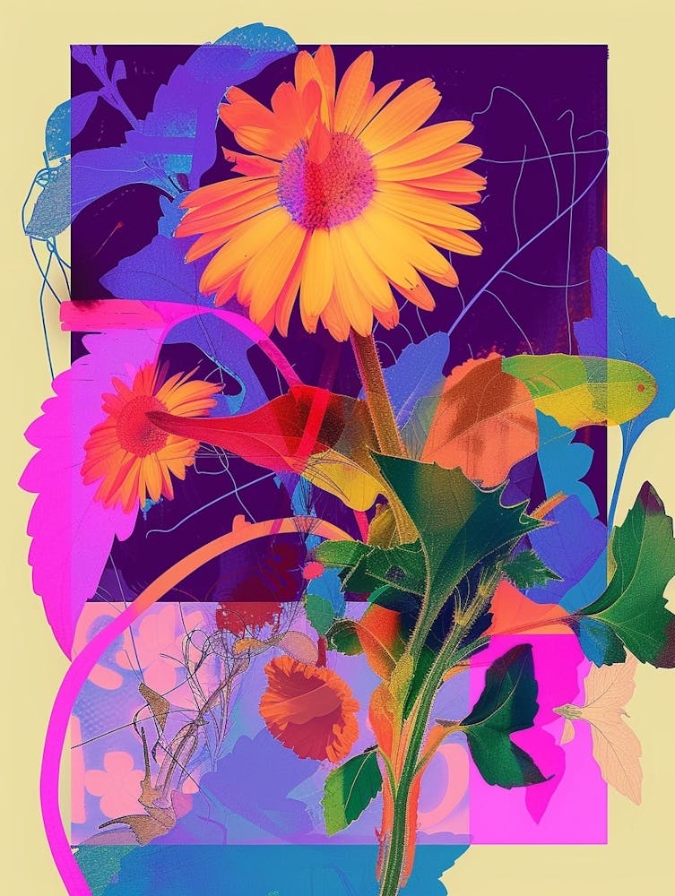 Ringelblume 4 Neon Blumen Collage