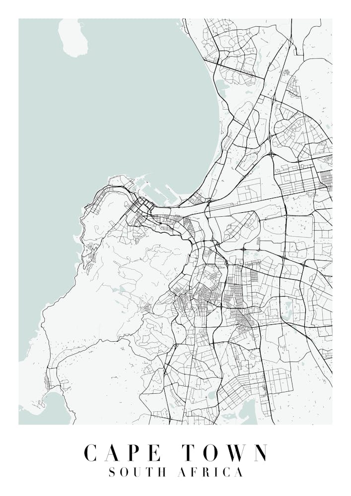 Cape Town South Africa Street Map Minimal Color