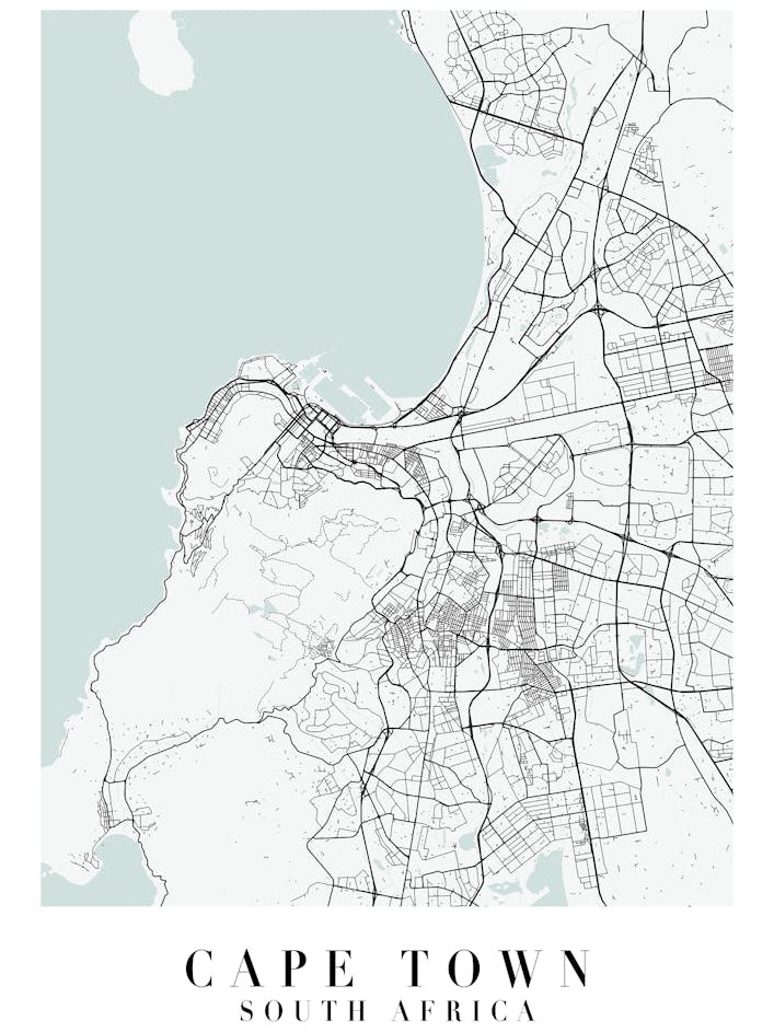 Cape Town South Africa Street Map Minimal Color