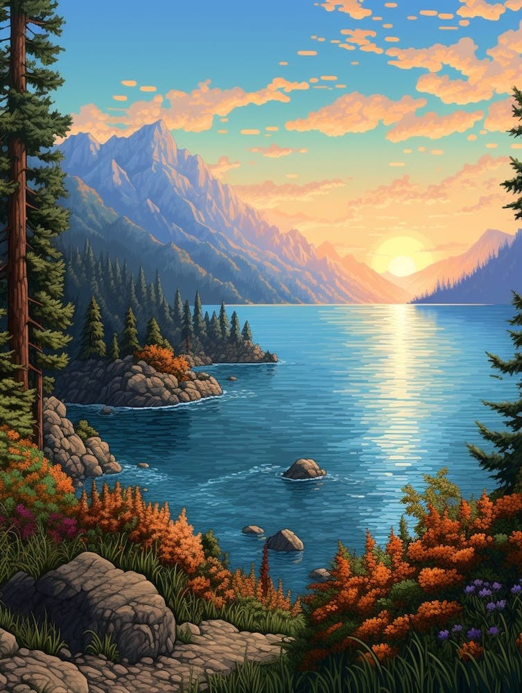 Lake Chelan Washington Pointillism 7