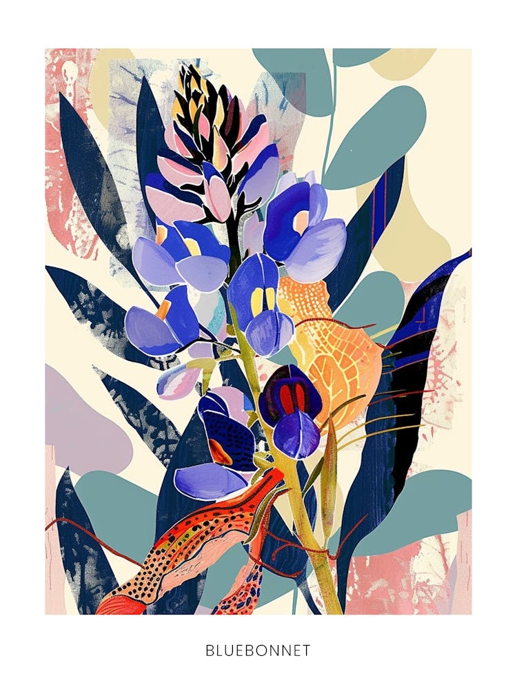 Colourful Flower Illustration Poster Bluebonnet 7